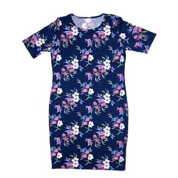 NEW NWT LuLaRoe Julia Pencil Dress Floral Blue Pink Slim Fitted Knee Length - Picture 1 of 2